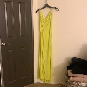 Zara- Full length neon yellow Satin dress. Size XS